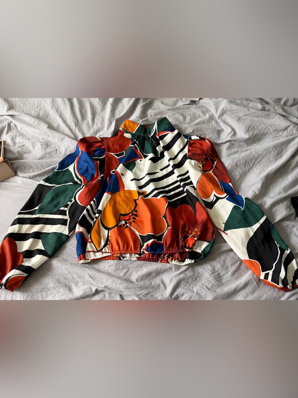 Colorful Abstract Print Long Sleeve Blouse Size L
